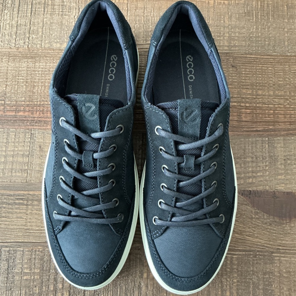 Ecco Soft 7 Dark Blue Leather Suede Low Top Sneaker Comfort Casual Size 9.5 Men - Picture 4 of 10